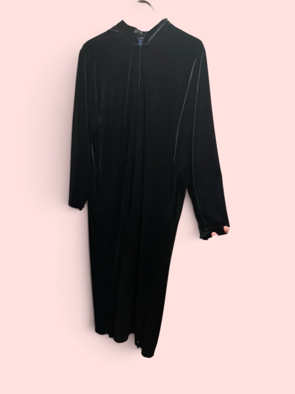 Cute 90s velvet stretchy robe house dress zip front pockets cozy soft classic